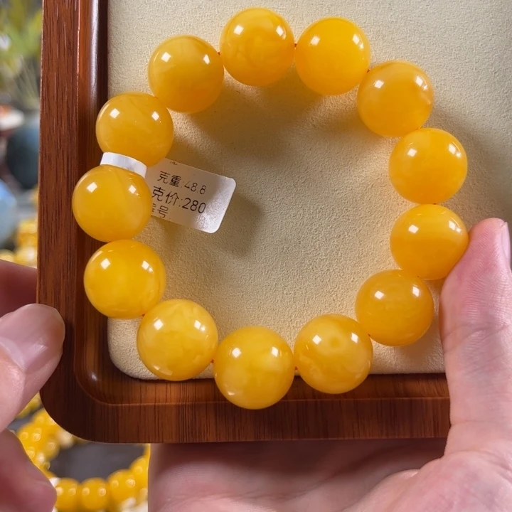 琥珀颈饰未镶嵌16.8mm精工圆珠橘底精品同料