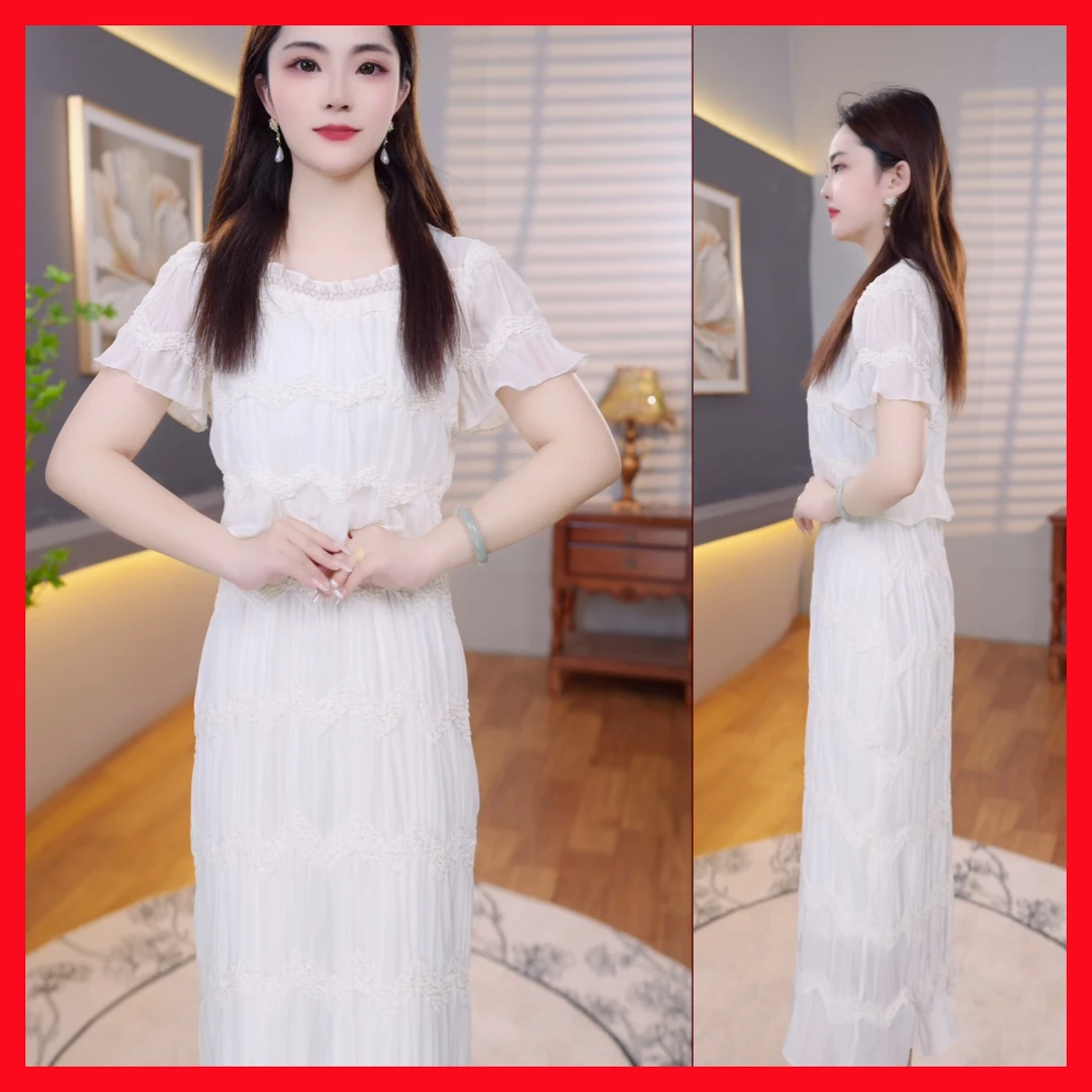 [连衣裙]A11夏季新款拼接时尚连衣裙女气质印花遮肉显瘦中长款裙