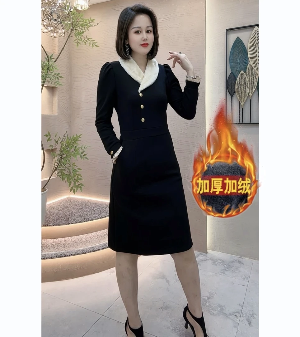【雅俪莎精选】加绒时尚保暖修身显瘦连衣裙5828