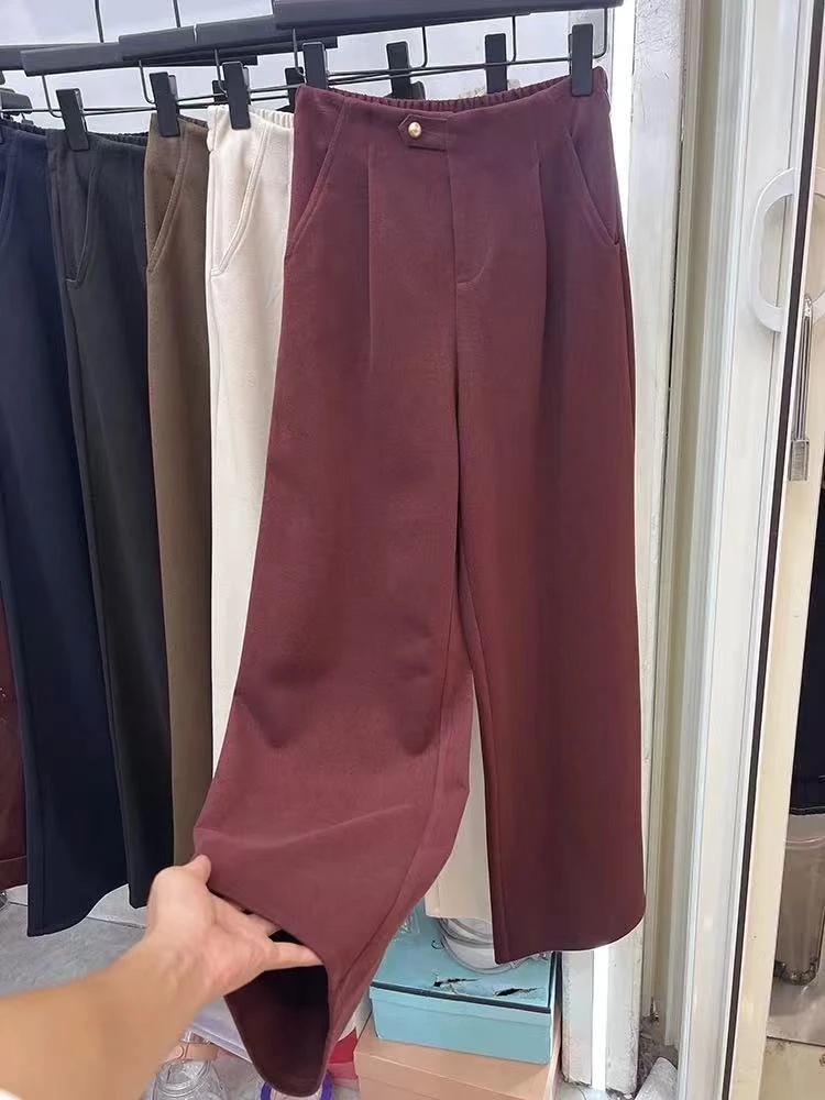 【丽姐宠粉】韩系松紧高腰休闲毛呢阔腿裤女秋冬新款宽松显瘦S87