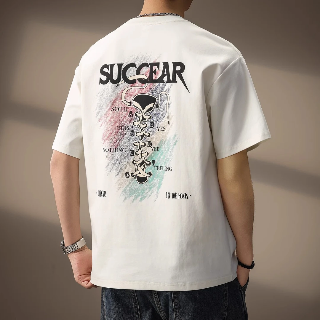 U&PURA高端立体印花亲肤凉感短袖T恤男士夏季面料宽松圆领体恤