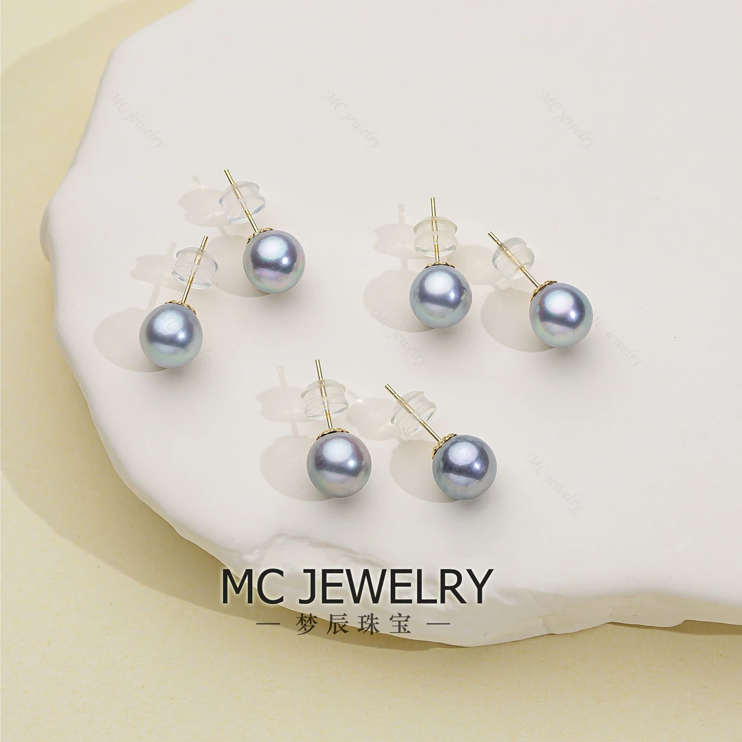 【真多麻耳钉】海水真多麻耳钉时尚气质（7-8m）18k金 多样性发一