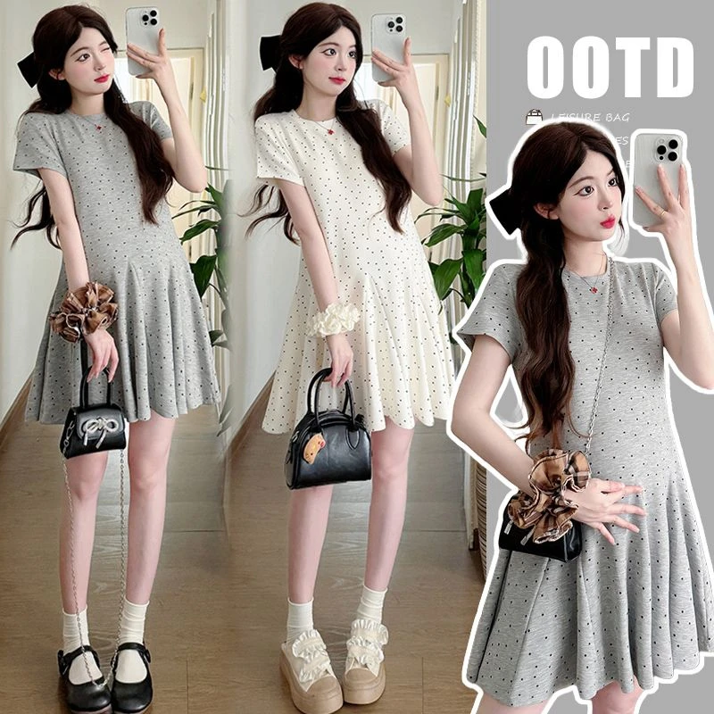 孕妇连衣裙夏季气质新款显瘦时尚小个子波点孕妇连衣裙