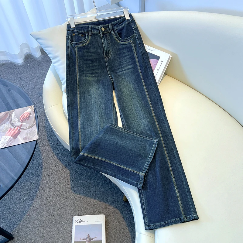 美式复古设计感窄版阔腿牛仔裤女春秋2025新款小众时尚流行直筒裤