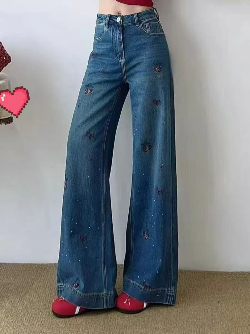 直筒复古宽松阔腿女装牛仔裤