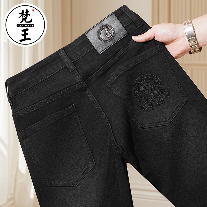 梵王牛仔裤男士春秋新款修身直筒潮流百搭高端商务黑色休闲长裤子