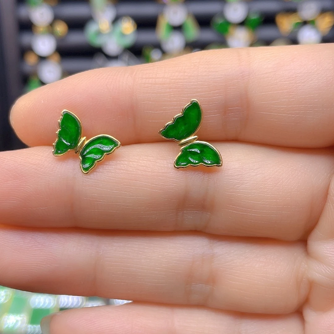 18K金镶嵌翡翠耳饰天然翡翠