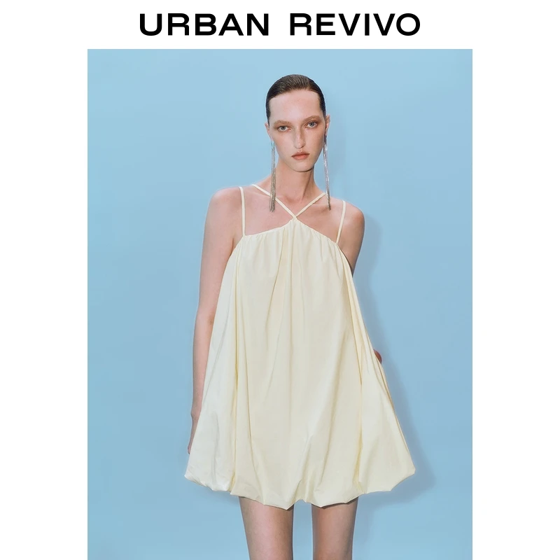UR2025夏季新款女装气质氛围感芭蕾风双肩带A字连衣裙UWG750172