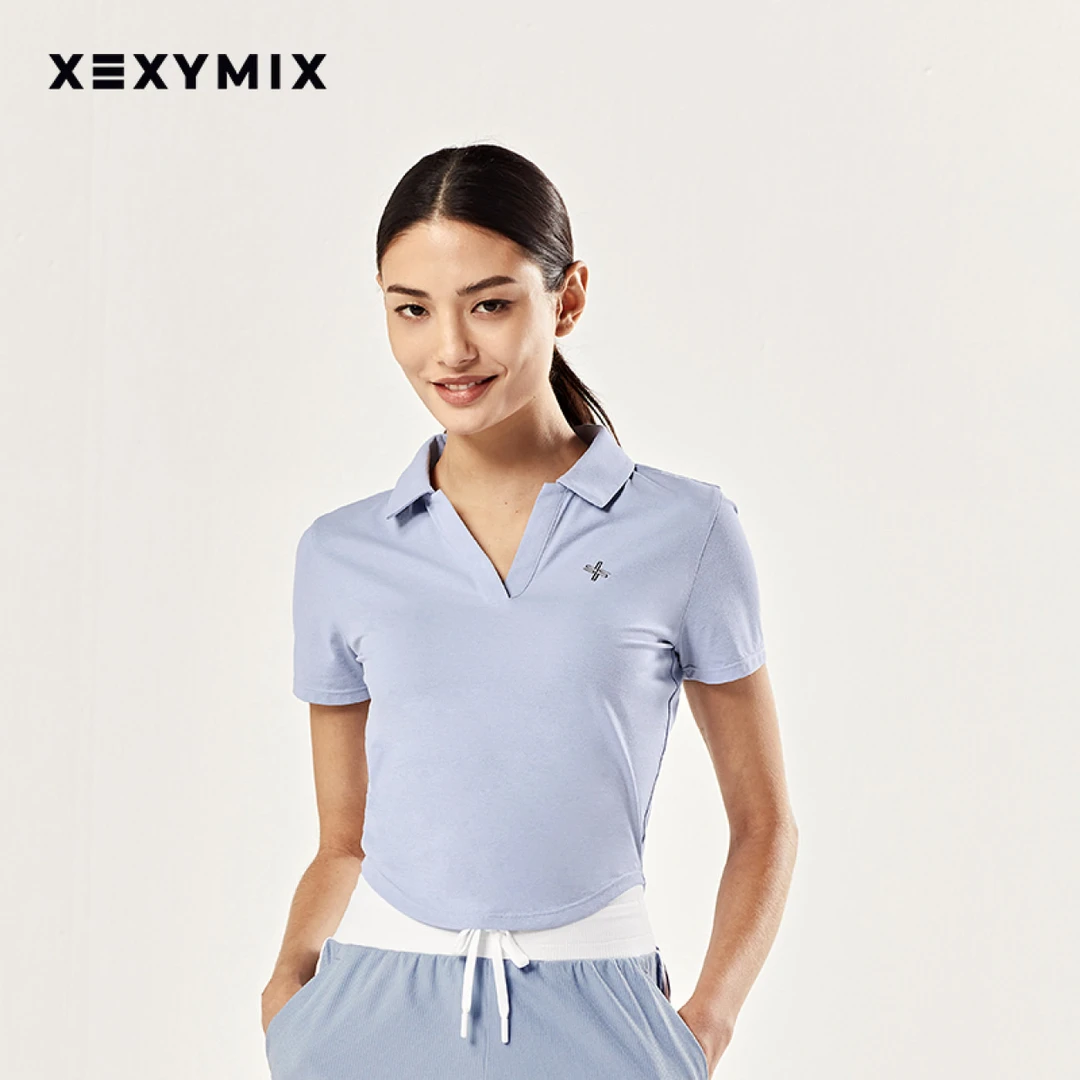 XEXYMIX女圆弧下摆短袖T恤POLO衫网球跑步防晒XTFSP01J253