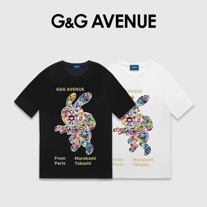法国G&G AVENUE轻奢潮牌夏季美式宇航员兔子纯棉短袖T恤男女款潮