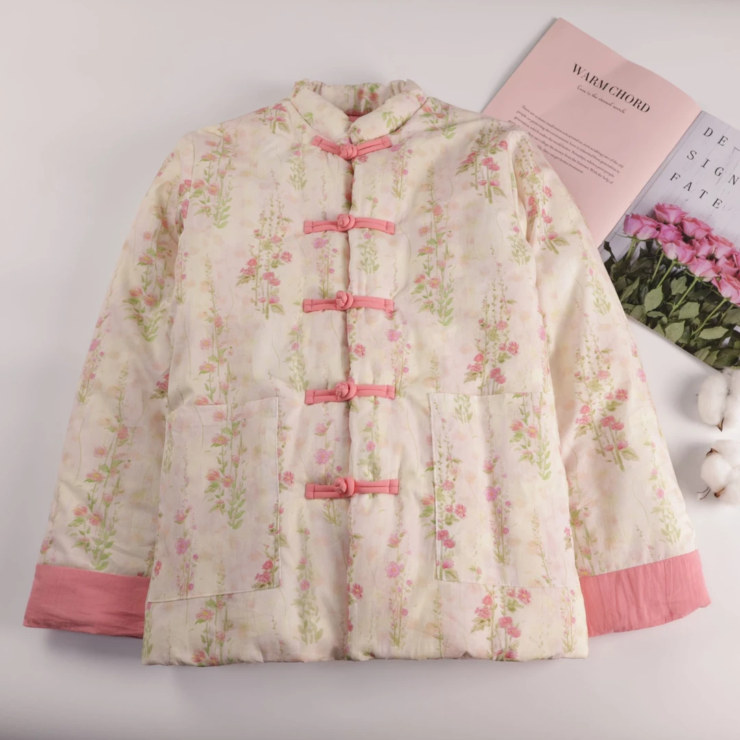 网红复古里外纯棉冬季新款国风棉花棉袄对襟棉衣拼接盘扣棉服外套