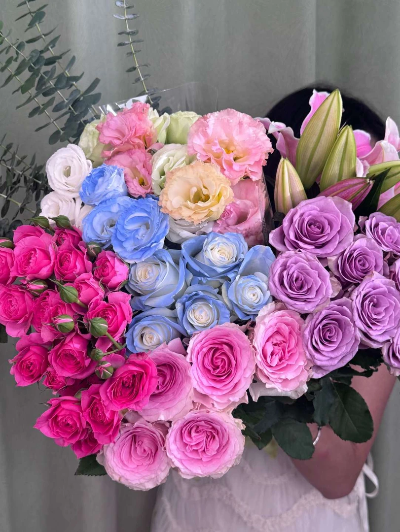 【紫玫瑰碎冰蓝百合福利组合】云南基地直发家居摆件鲜切花