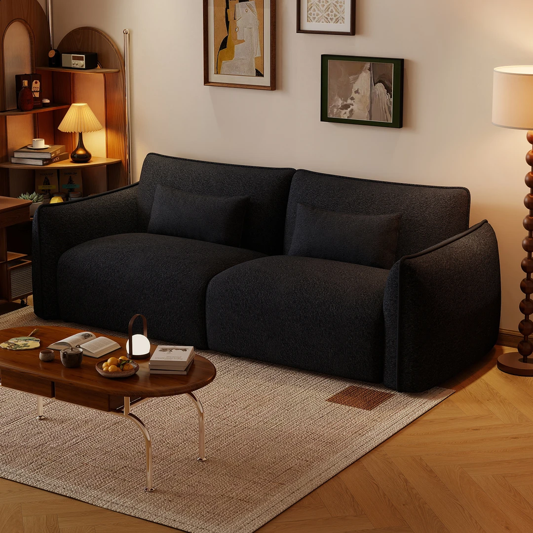 布艺沙发小户型客厅复古风双三人沙发公寓服装店租房黑色直排沙发