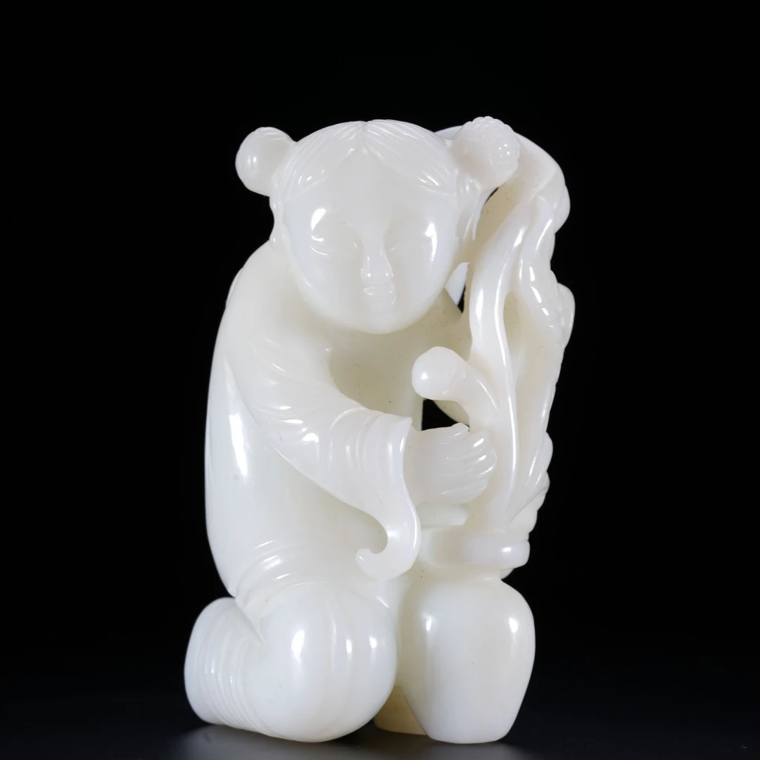 HTY4-20臻藏·和田白玉童子献寿摆件【玉石拍卖】