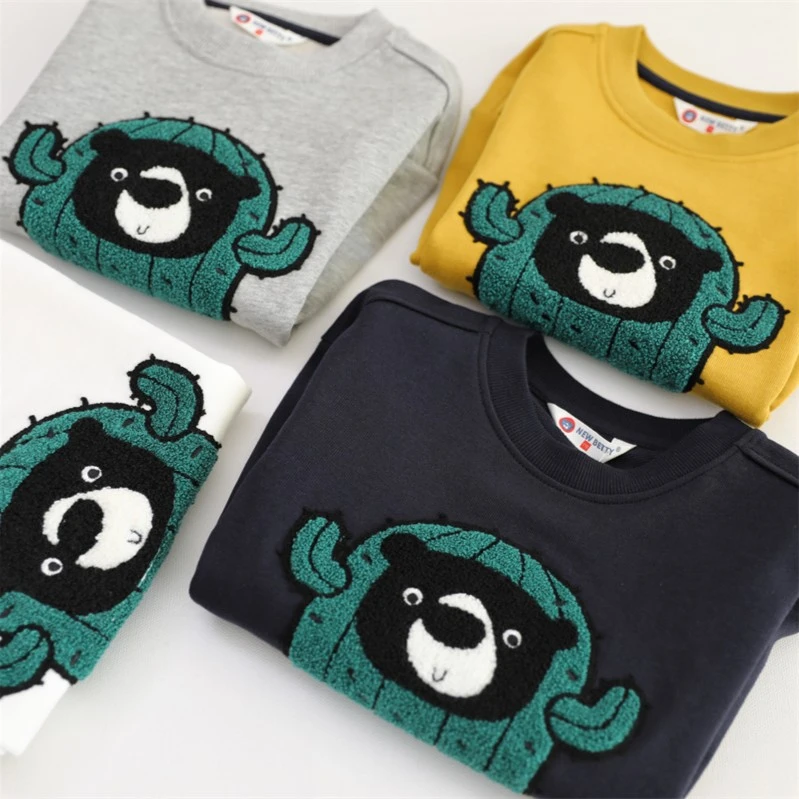 儿童小熊仙人掌印花卫衣2025春装男女童圆领套头长袖t恤打底衫