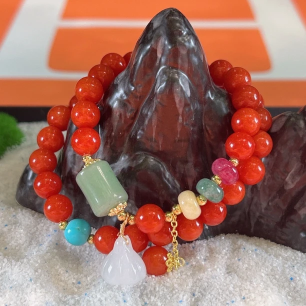 S005-3南红双圈莲蓬-8mm（有礼盒）有矿坑矿点矿痕介意者勿拍！