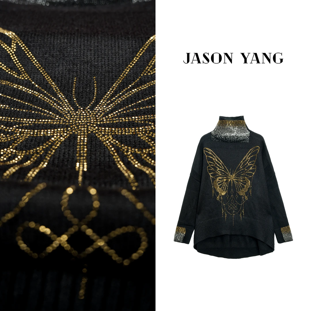 丽丽家 秋冬新款梦幻双翅烫钻时尚毛衣