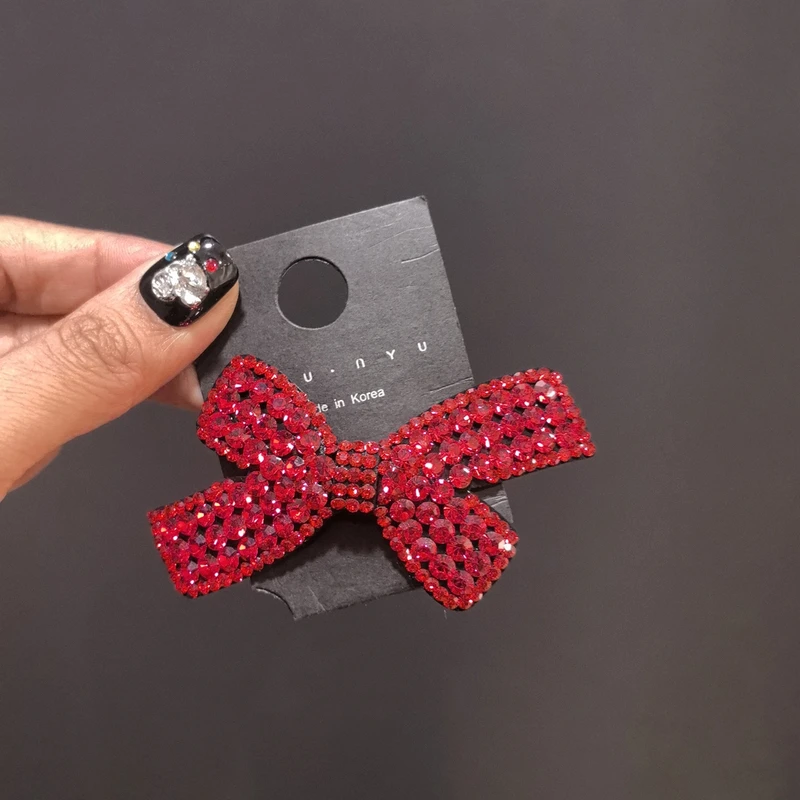 新款进口水钻蝴蝶结弹簧夹满钻闪闪侧边夹半扎发夹日韩发饰头饰女