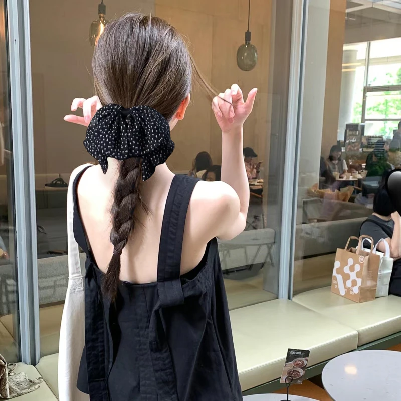 法式复古波点蝴蝶结抓夹小号半扎发马尾鲨鱼夹发夹气质百搭发饰女
