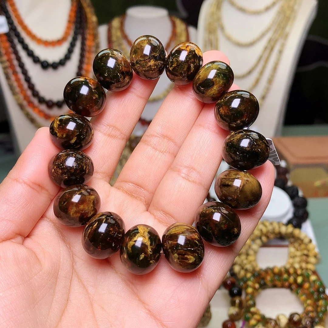 琥珀未镶嵌裸石黑金花17-65