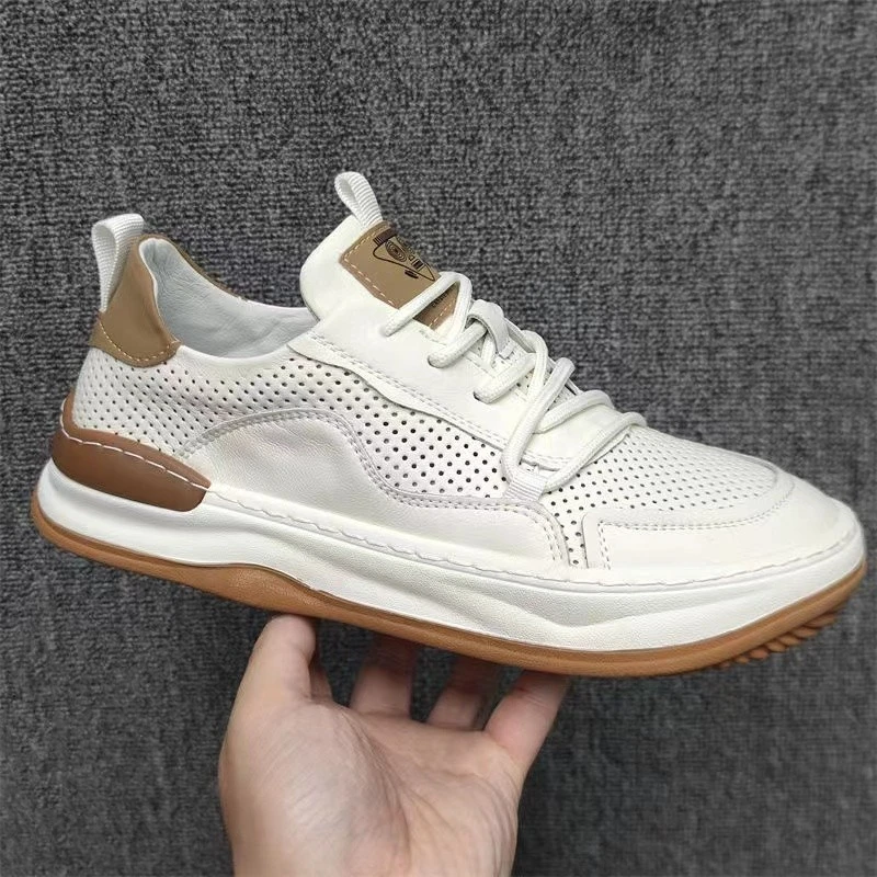 头层Woh!小白鞋男透气百搭休闲皮鞋男款潮流百搭运动板鞋镂空小丑