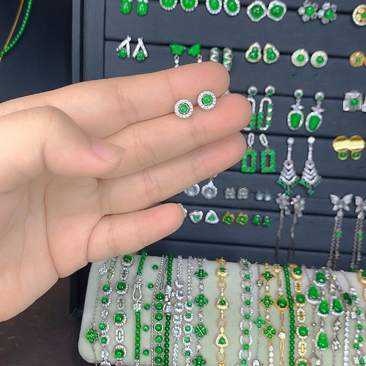 翡翠银S925镶嵌耳饰