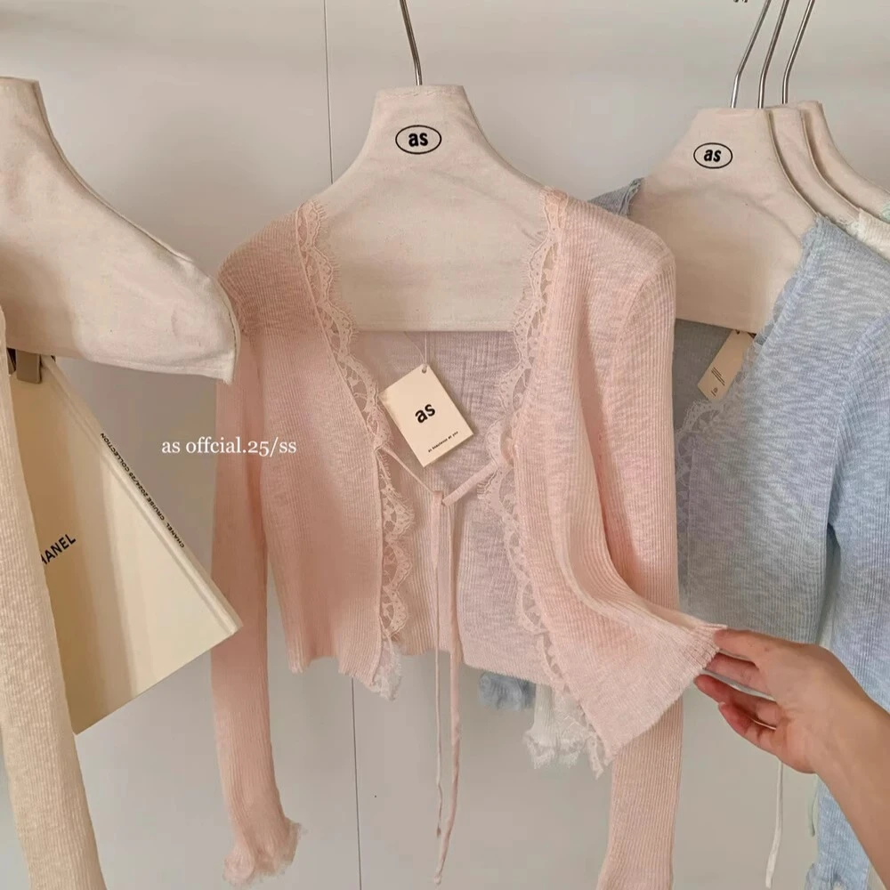 广州十三行女装蕾丝拼接针织开衫外搭空调防晒衫镂空上衣2025夏季