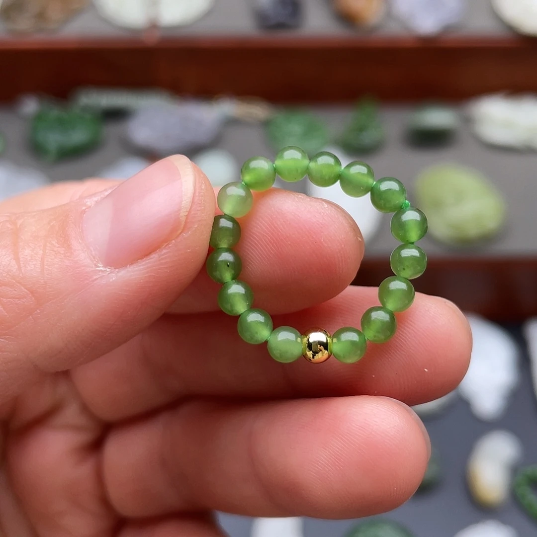 和田玉未镶嵌颈饰小碧玉小米珠指环