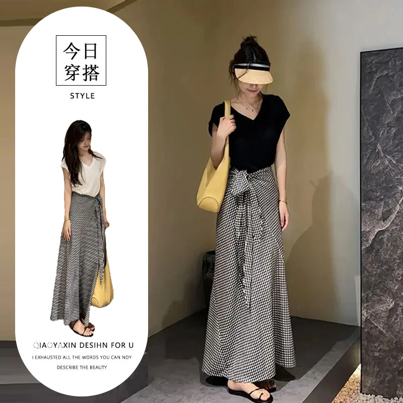 T246692+T246693夏季新款韩版短袖T恤搭配气质半身裙子显瘦两件套