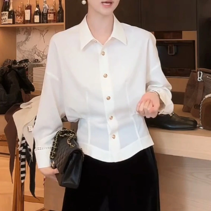 【小蛮腰衬衫】新款时尚百搭纯色收腰显瘦衬衫上衣女LK2506260