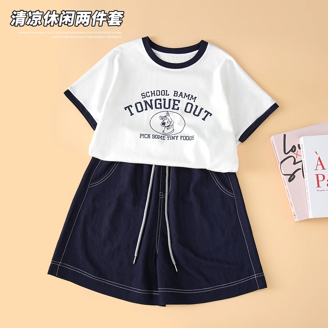 【短袖+短裤】女童套装2025夏季新款学生大童薄款休闲运动裤两件套