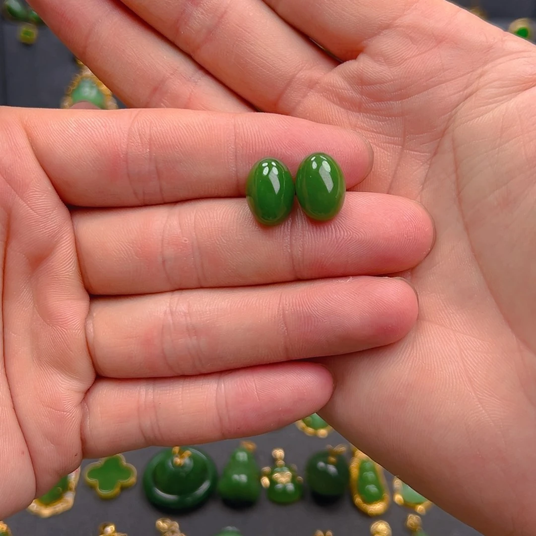 和田玉（碧玉）18K金镶嵌耳饰598