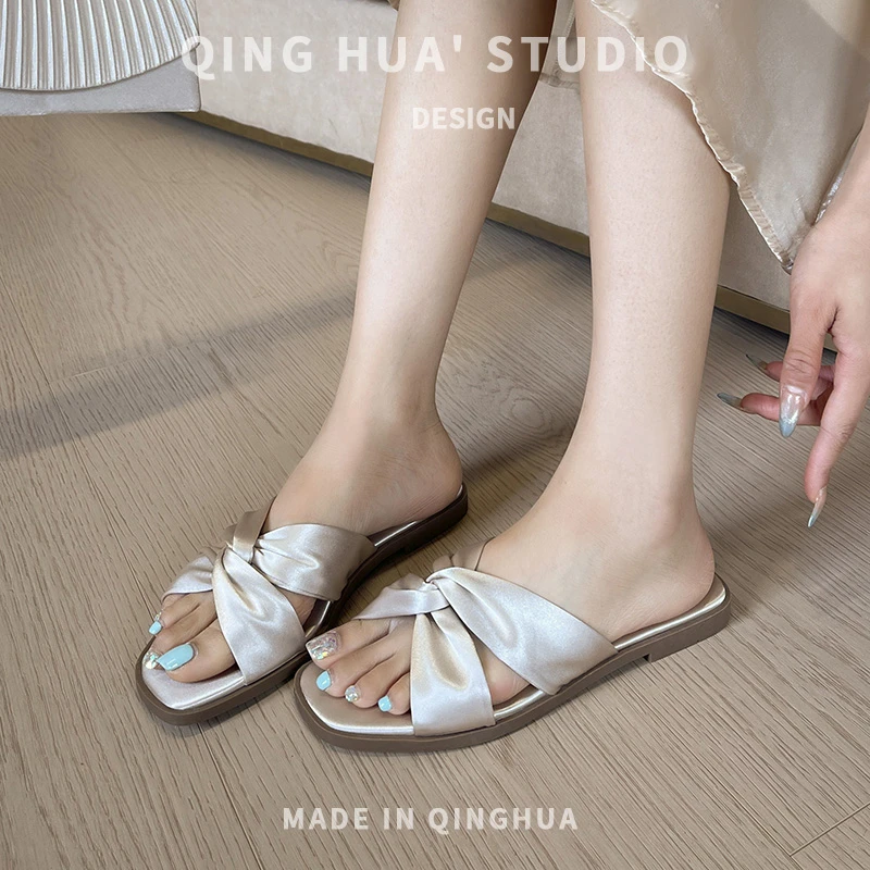 轻华~法式时尚半拖鞋女2025夏季新款外穿配裙子仙女风平底凉拖鞋