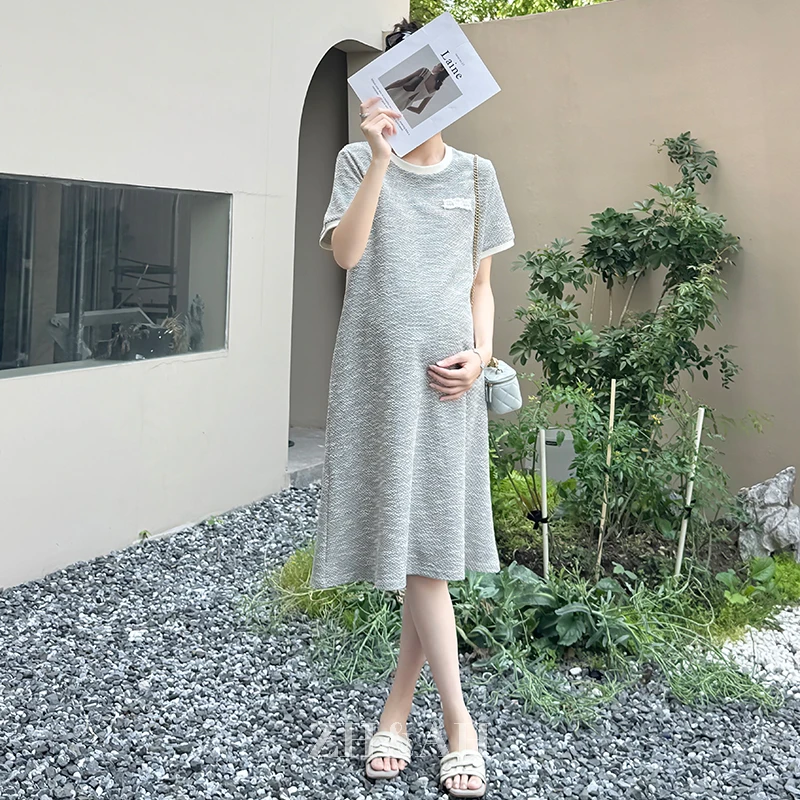 ZH&AH【香水巴黎】夏季新款时尚气质百搭设计师款孕期通勤连衣裙
