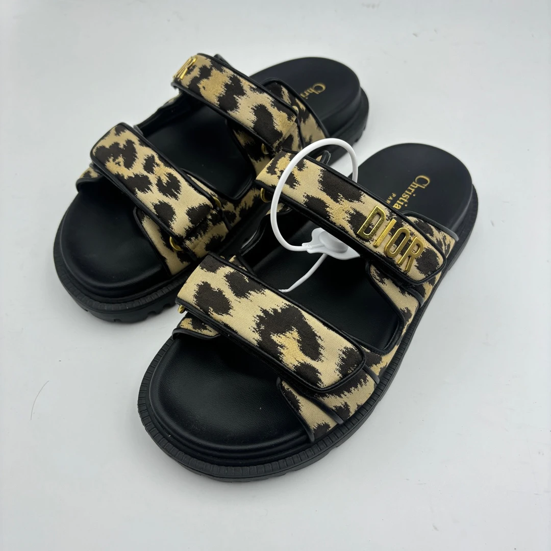 95新 DIOR/迪奥 36码/dior迪奥豹纹魔术贴凉拖/无盒/95新
