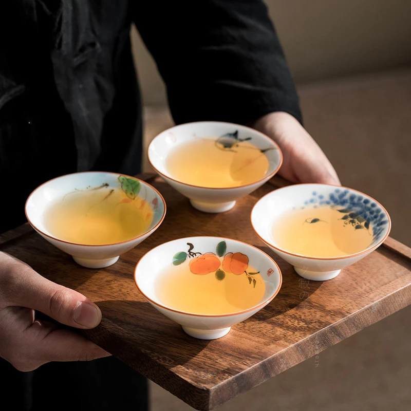 茶杯6只装客人杯陶瓷杯瓷泡茶杯斗笠杯品茗杯主人杯泡茶杯喝茶杯