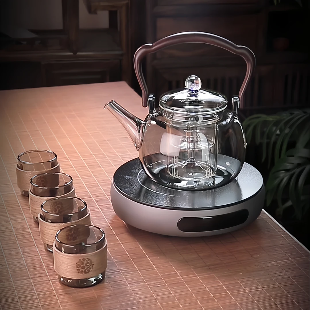 高端电陶炉煮茶壶套装耐热玻璃烧水壶泡茶星空盖珠蒸煮一体提梁壶
