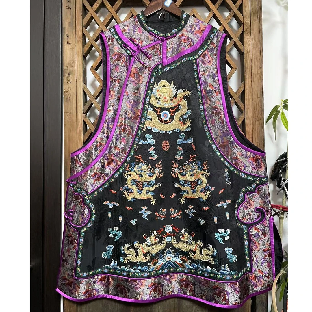 瑜玥传琦原创新款盘金绣马甲重工刺绣大袖笼立领马甲手工盘扣斜襟