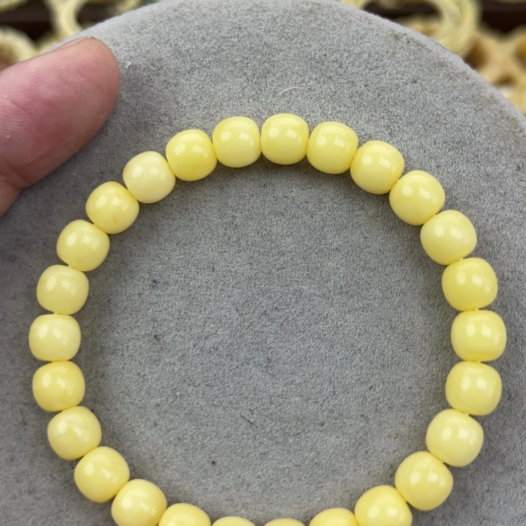 蜜蜡未镶嵌手串纯天然俄料奶白无纹极限弧高桩8*7.6