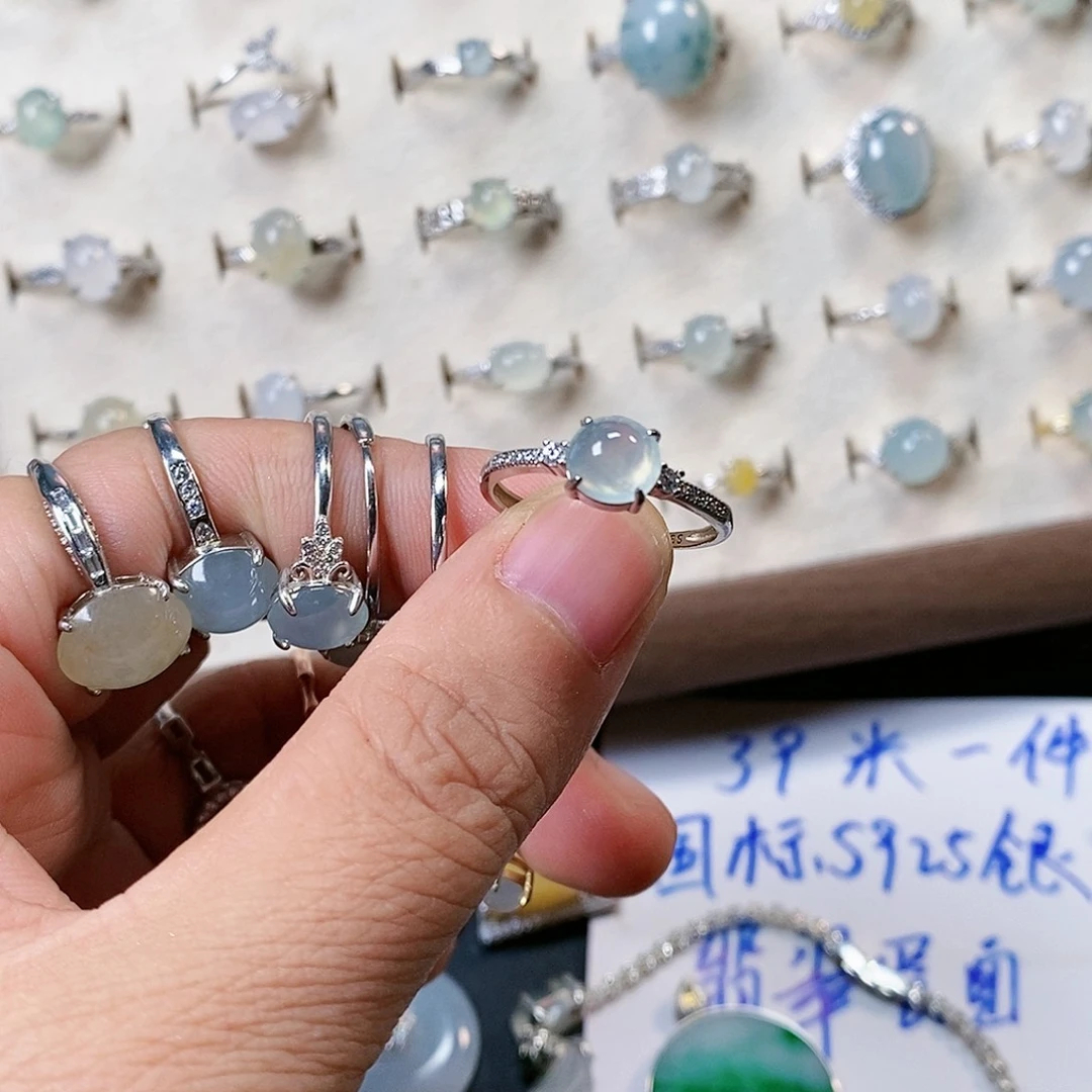 桃***％翡翠银S925镶嵌戒指