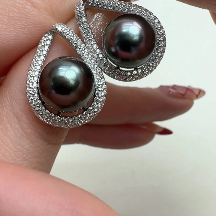 海水珍珠耳饰银S925镶嵌