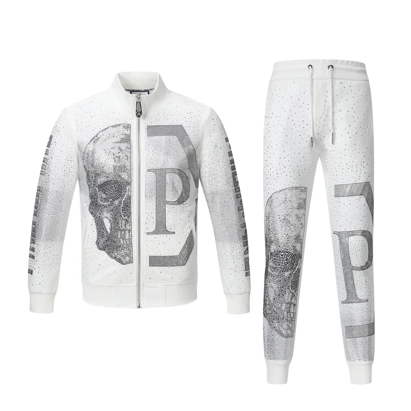 PHILIPP PINLI 3D轻奢重工黑色满钻休闲修身立领卫衣套装秋季男