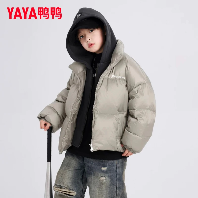 YAYA/鸭鸭童装羽绒服男女童假两件面包羽绒服2024冬加厚防寒外套