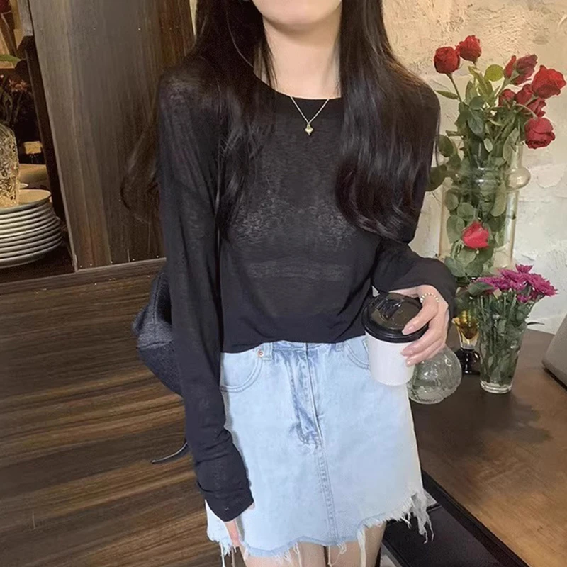 微透薄款圆领套头防晒女士夏季新款外套新款韩版宽松长袖外罩衫女