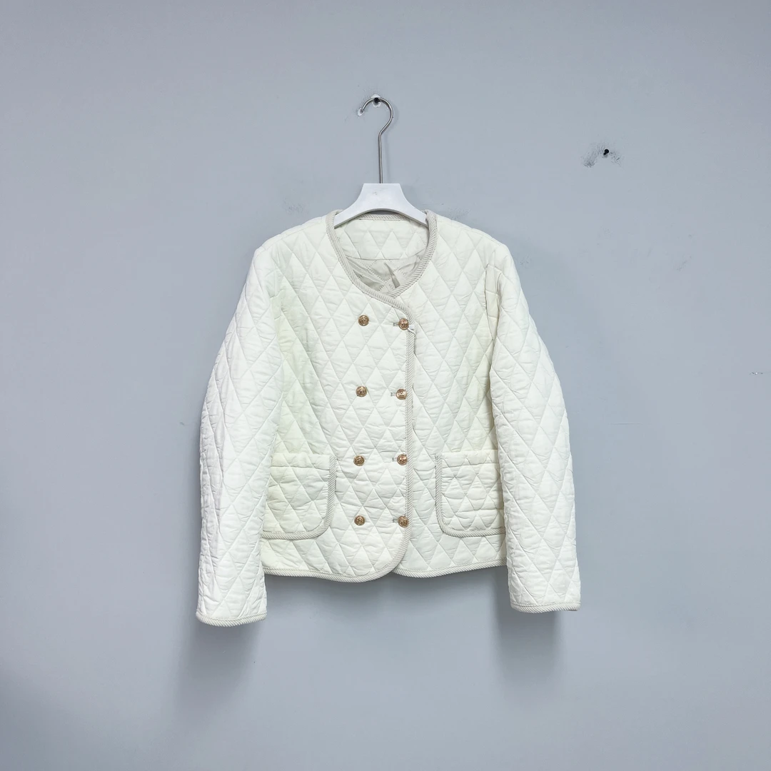 117新款小香风棉衣女士加厚菱形格棉衣外套