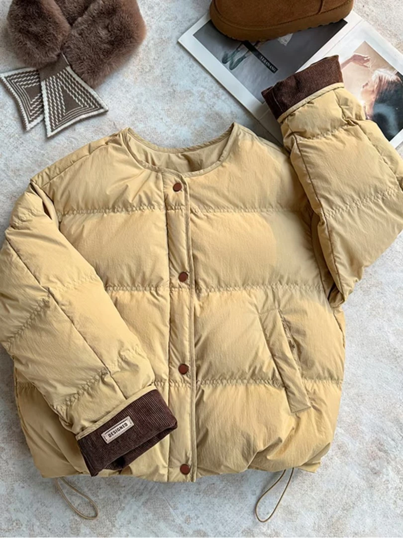 韩版时尚棉服外套潮流2025年冬季女新款圆领保暖时尚宽松外套棉衣