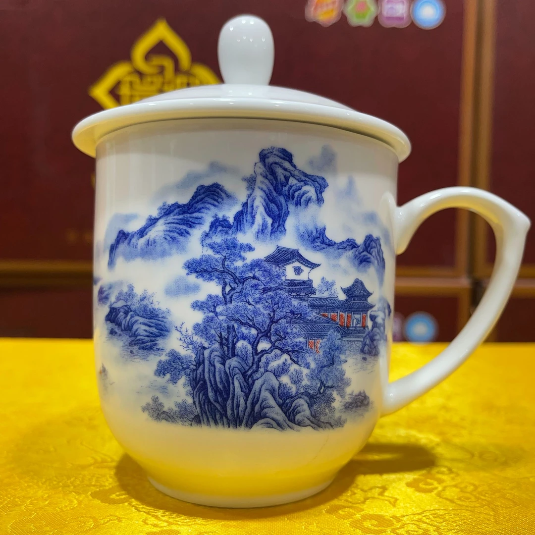【张氏御瓷】青花山水办公杯