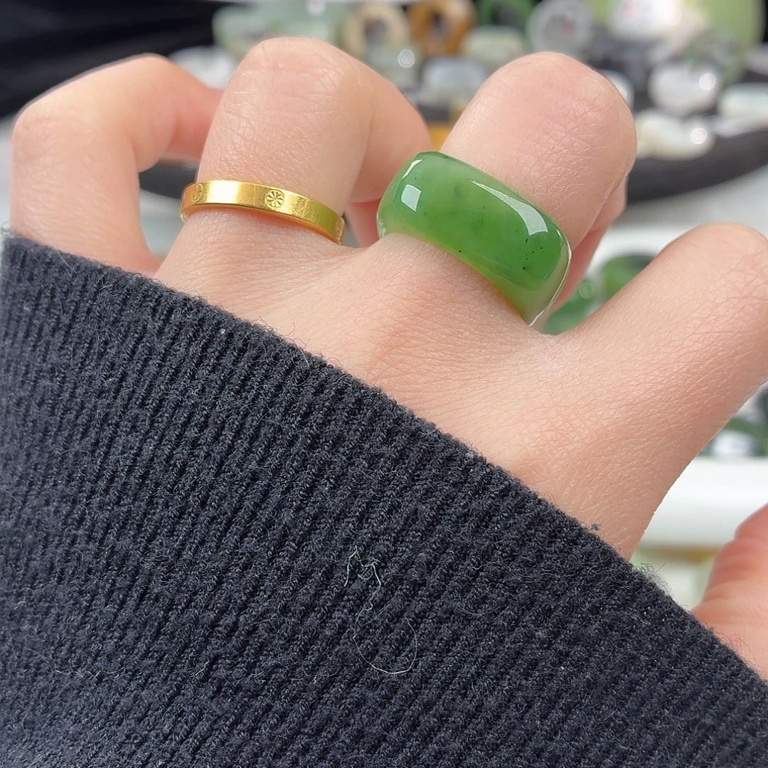 和田玉未镶嵌戒指S145碧玉方圆17.5