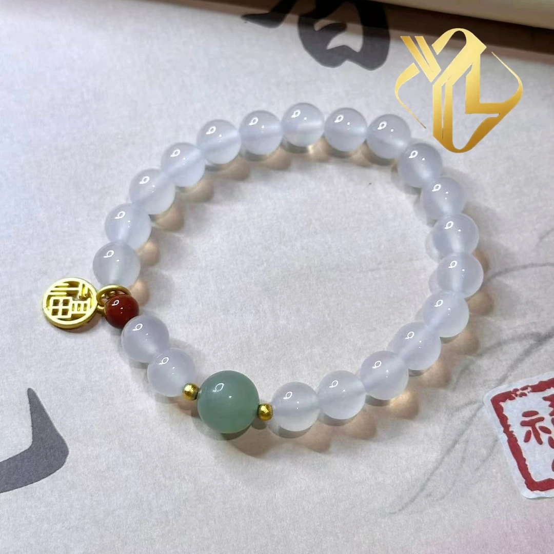 福牌白玛瑙手串财源滚滚清新设计款--sl004