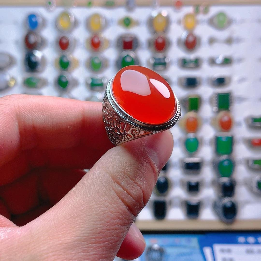 玛瑙/玉髓戒指银S925镶嵌光**叔